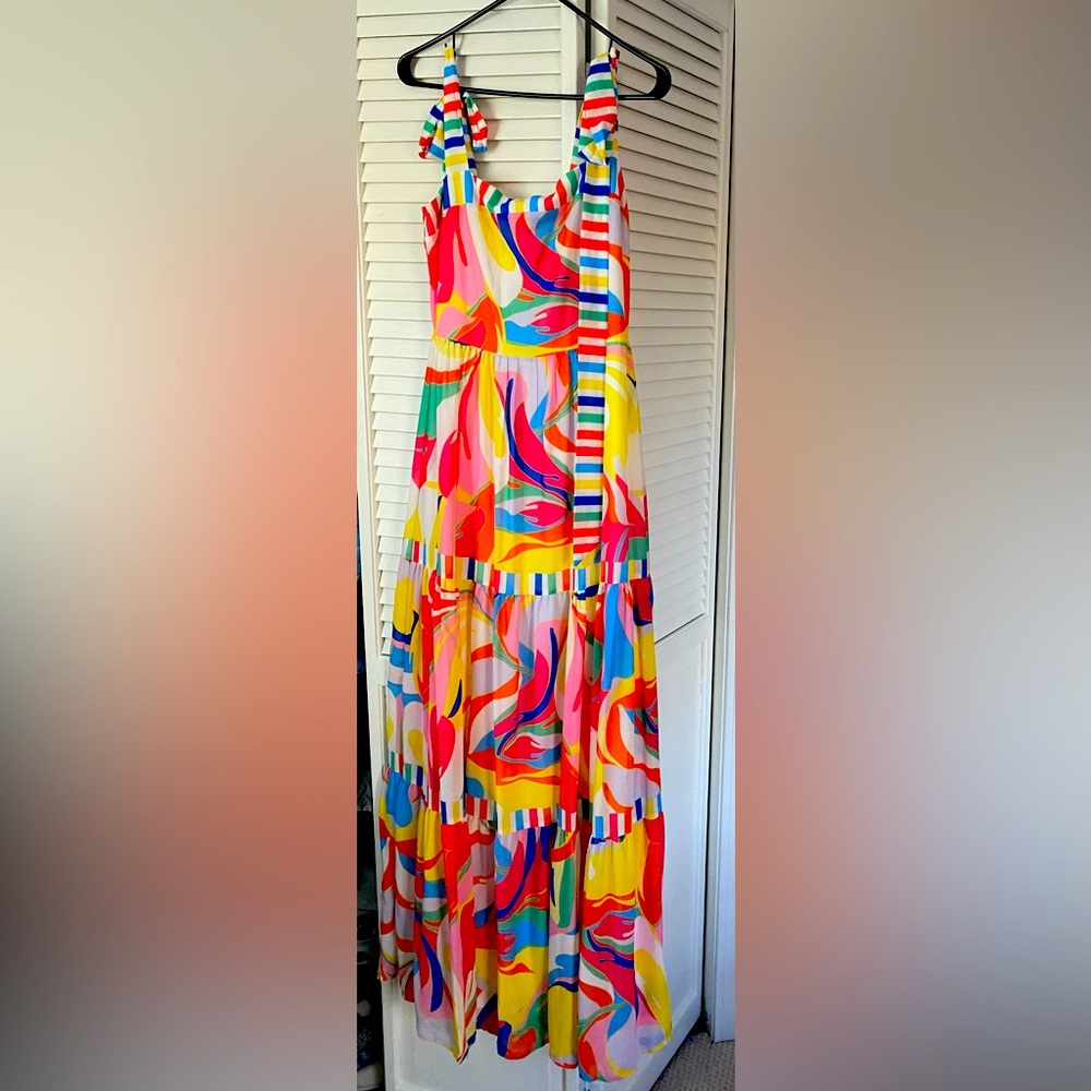 Multi color tie strap maxi dress